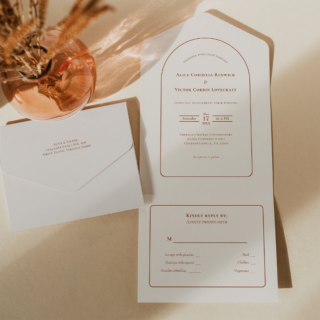 Simple Boho Arch Ivory Wedding RSVP All In One Einladung (Von Creator hochgeladen)