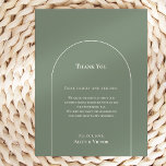 Simple Boho Arch Sage Empfang Danke Karte<br><div class="desc">Dieser Simple Boho Arch Sage Empfang Dankeschön-Card-Design verfügt über eine raffinierte, abgestufte Farbpalette aus neutralem Elfenbein, gepaart mit einer herrlichen Mischung und passenden Optionen aus Rostterrakotta, Salbei Grün und Pflaume. Die schlichte Eleganz einfacher Typografie und sanfte Bögen schaffen eine beruhigende und polierte Ästhetik mit klassischem minimalistischem Stil. Die Farbkombination bietet...</div>