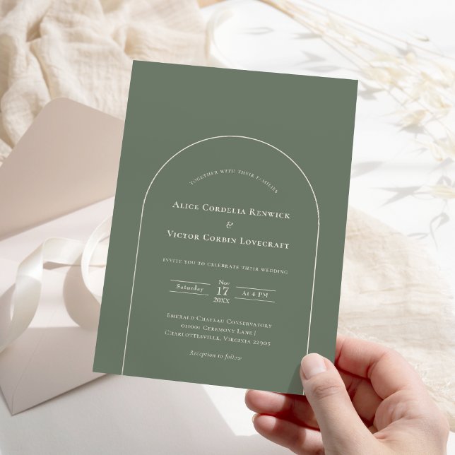 Simple Boho Arch Sage Green Wedding Einladung (Von Creator hochgeladen)