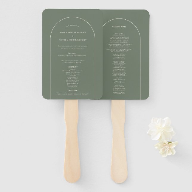 Simple Boho Arch Sage Green Wedding Program Fächer (Vorne und Hinten)