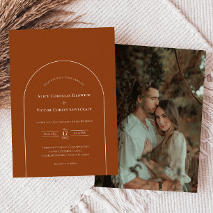 Simple Boho Arch Terracotta Wedding Foto Einladung