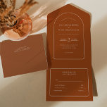 Simple Boho Arch Terracotta Wedding RSVP All In One Einladung<br><div class="desc">Dieses Simple Boho Arch Terracotta Wedding RSVP All in One Invitation Design verfügt über eine raffinierte, mutierte Palette von neutralem Elfenbein gepaart mit einer herrlichen Mischung und passenden Optionen von Rostterrakotta, Salbei Grün und Pflaume. Die schlichte Eleganz einfacher Typografie und sanfte Bögen schaffen eine beruhigende und polierte Ästhetik mit klassischem...</div>