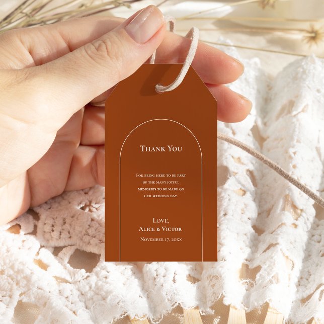 Simple Boho Arch Terracotta Wedding Vielen Dank Geschenkanhänger (Von Creator hochgeladen)