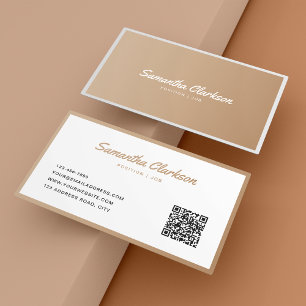 Simple Boho Beige Border Script Typografie QR-Code Visitenkarte