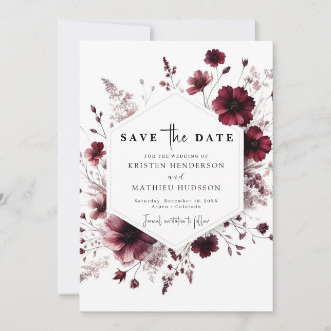 Simple Boho Burgundy Wedding Save The Date (Vorderseite)