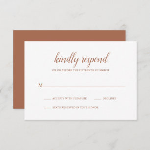 Simple Boho Burnt Orange Rust Terracotta Wedding RSVP Karte