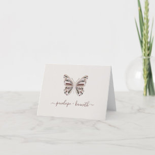 Simple Boho Butterfly Burgundy Taupe Wedding Dankeskarte