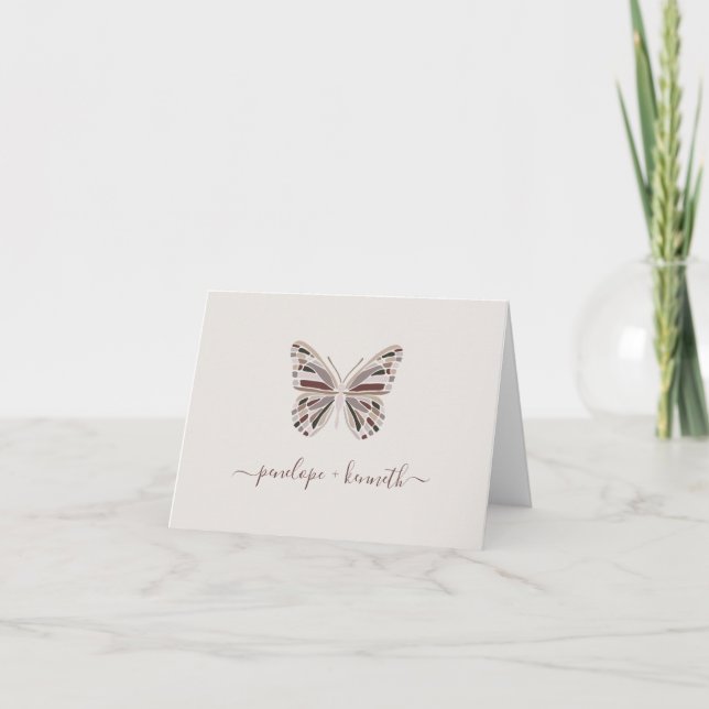 Simple Boho Butterfly Burgundy Taupe Wedding Dankeskarte (Vorderseite)