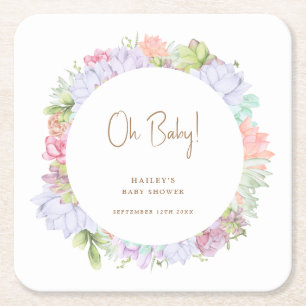 Simple Boho Cactus Desert Oh Baby Shower Rechteckiger Pappuntersetzer