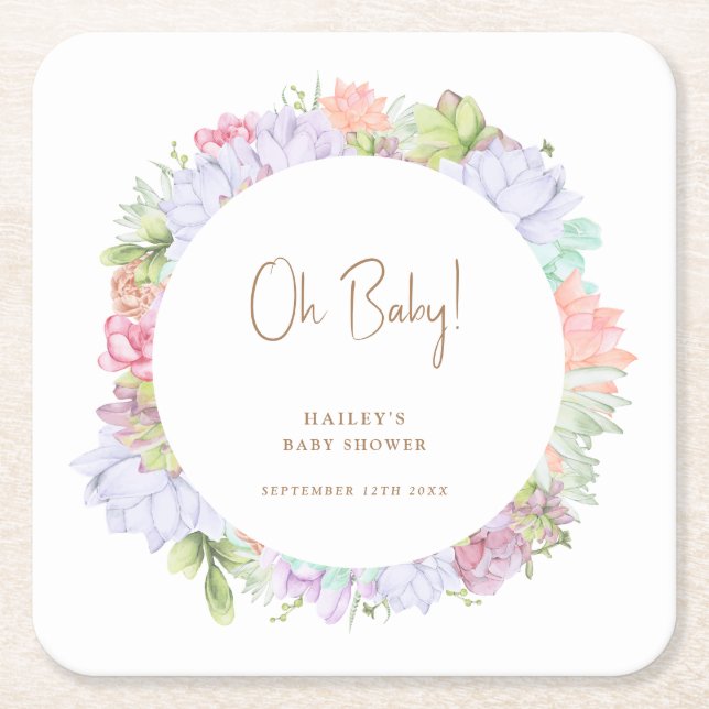 Simple Boho Cactus Desert Oh Baby Shower Rechteckiger Pappuntersetzer (Vorderseite)