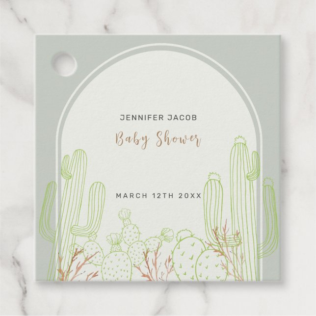 Simple Boho Cactus Line Art Arch Baby Dusche Geschenkanhänger (Vorderseite)