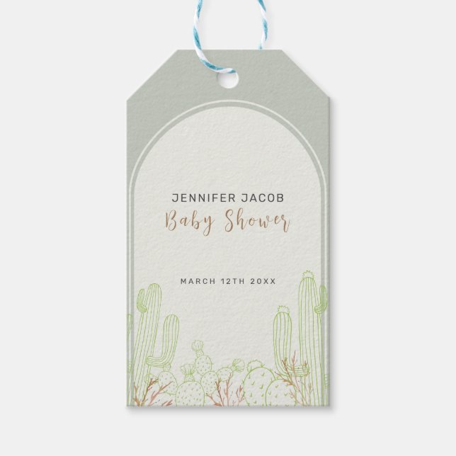 Simple Boho Cactus Line Art Arch Baby Dusche Geschenkanhänger (Vorderseite)
