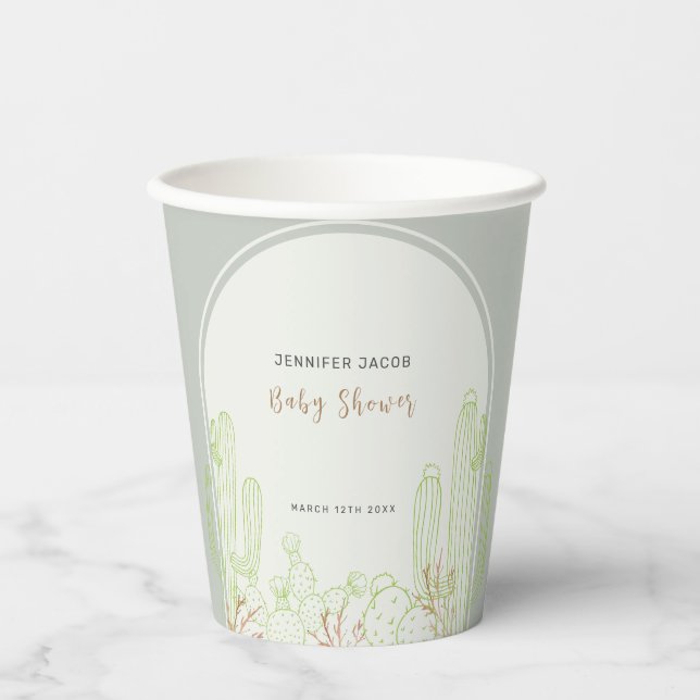 Simple Boho Cactus Line Art Arch Baby Dusche Pappbecher (Vorderseite)