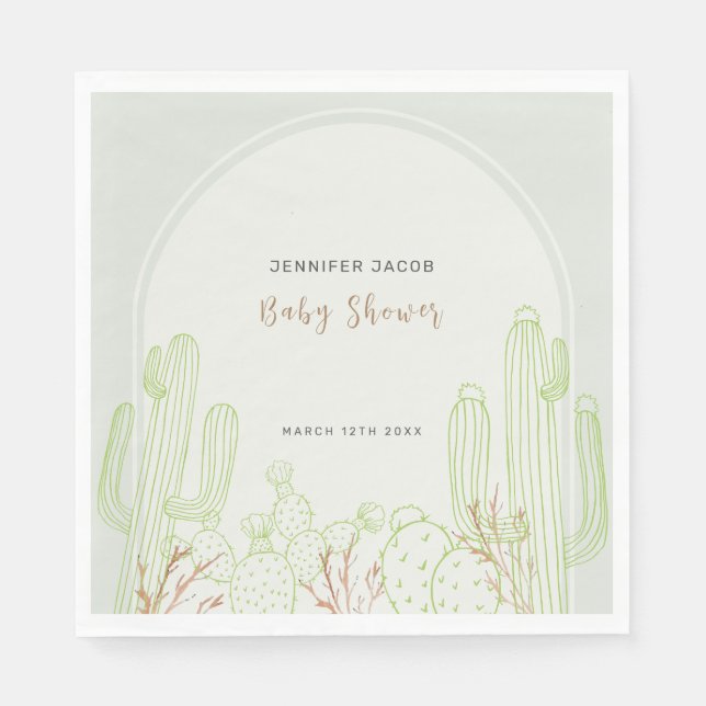 Simple Boho Cactus Line Art Arch Baby Dusche Serviette (Vorderseite)
