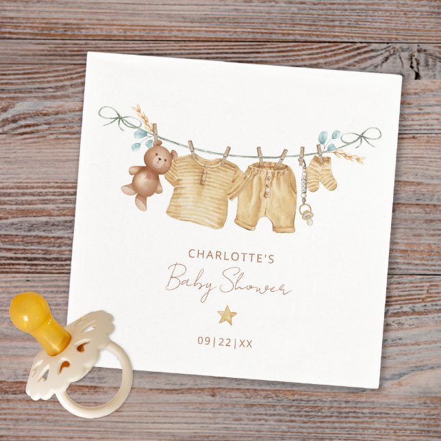 Simple Boho Clothesline Baby Dusche Napkins Serviette (Boho Watercolor Napkin)