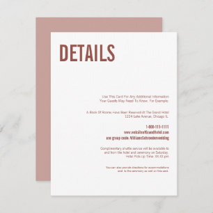 Simple Boho Dusty Rose Typografy Wedding Details Begleitkarte