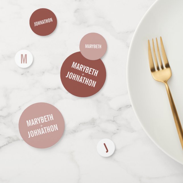 Simple Boho Dusty Rose Typografy Wedding Konfetti (Gruppe)