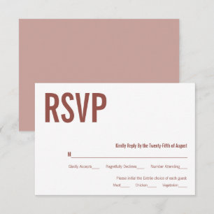 Simple Boho Dusty Rose Typografy Wedding RSVP Karte