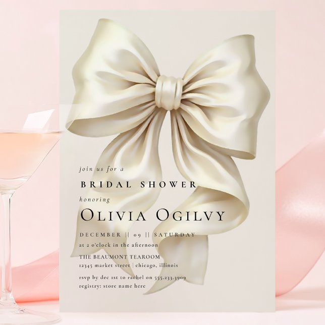 Simple Boho Elegant Ivory Cream Bow Brautparty Einladungspostkarte (Von Creator hochgeladen)