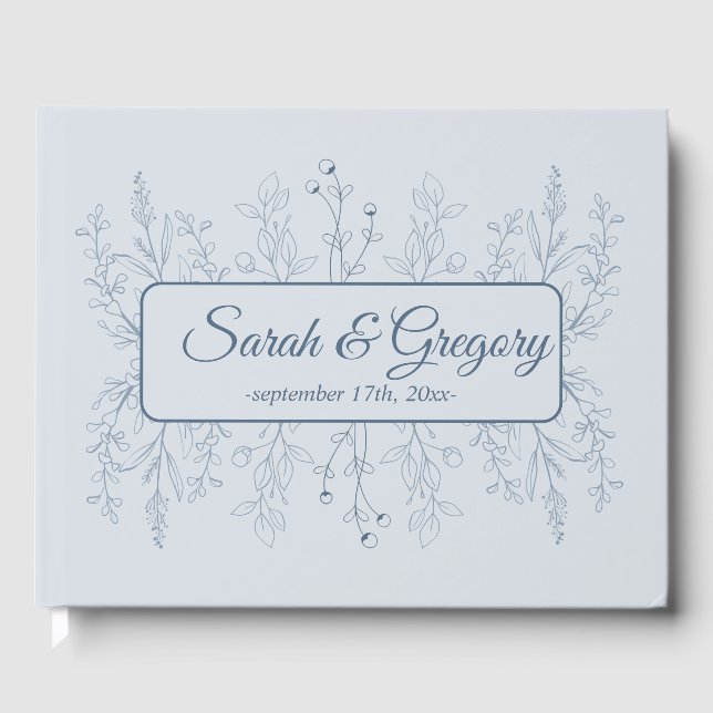 Simple Boho Floral Dusty Blue Wedding Gästebuch (Vorderseite)