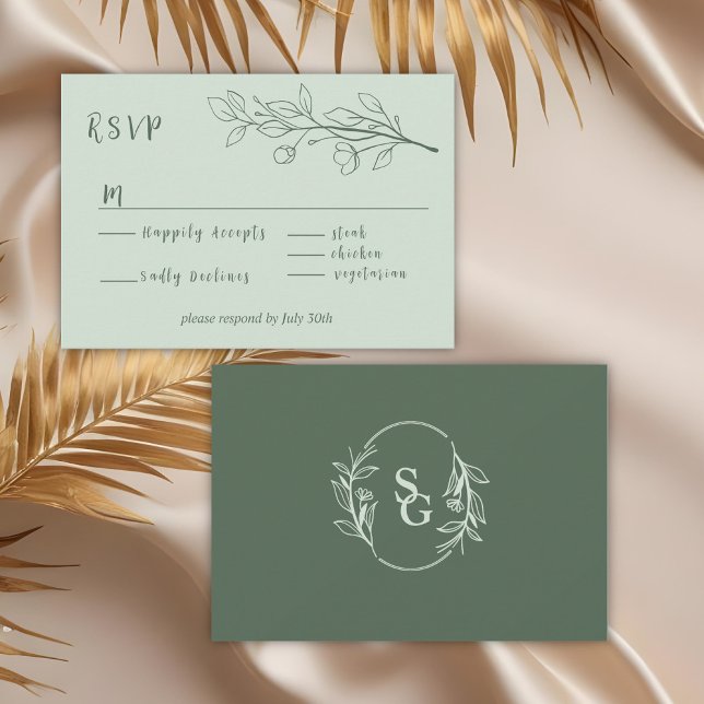 Simple Boho Floral Sage Green RSVP Karte (Von Creator hochgeladen)