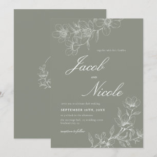 Simple Boho Floral Script Sage Green Wedding Einladung