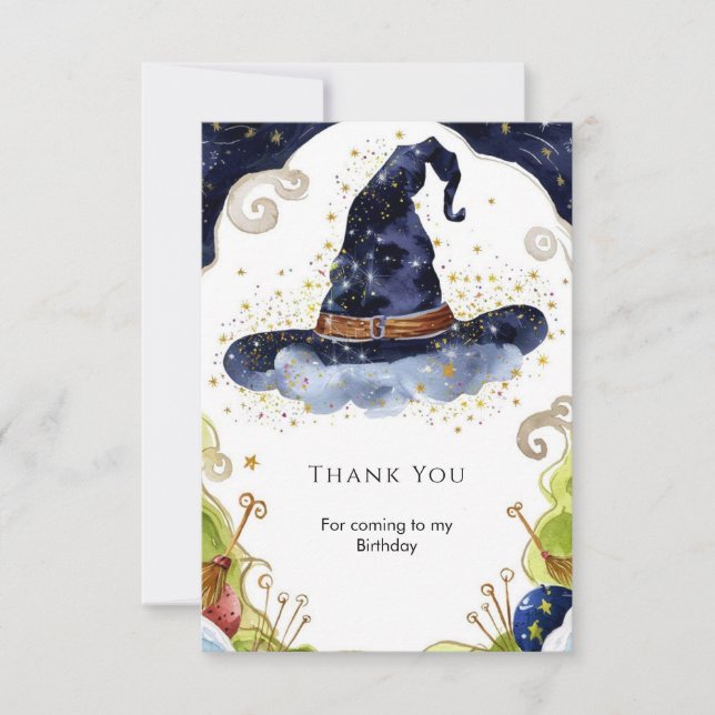 Simple Boho Magic Wizard Geburtstag Dankeskarte (Vorderseite)