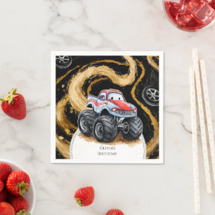 Simple Boho Monster Truck Birthday Serviette