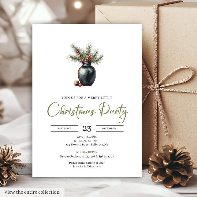Simple Boho Neutral Botanical Rustic Christmas   Einladung (Simple Boho Neutral Botanical Rustic Christmas Party Card)