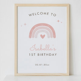 Simple Boho Rainbow 1. Geburtstag Begrüßungszeiche Poster