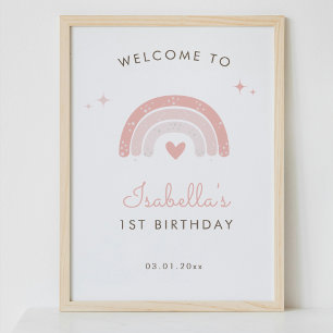 Simple Boho Rainbow 1. Geburtstag Begrüßungszeiche Poster