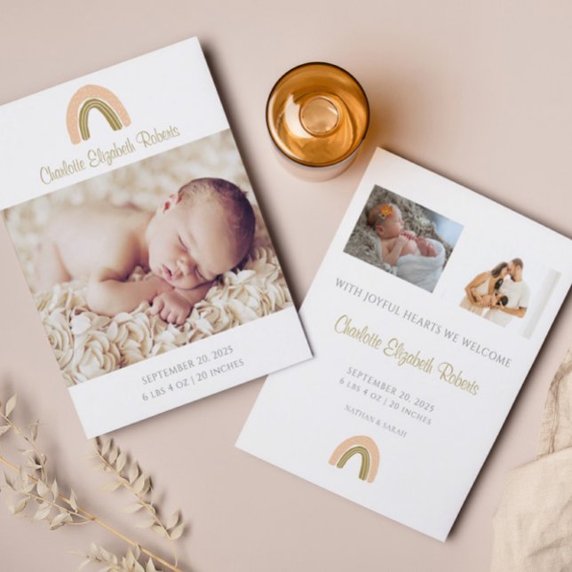 Simple Boho Rainbow Foto Birth Announction Card (Von Creator hochgeladen)
