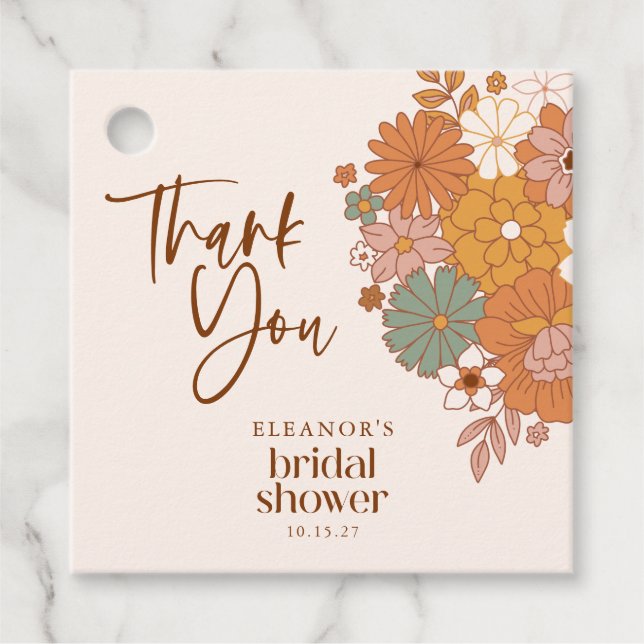 Simple Boho Retro Floral Brautparty Individuelle N Geschenkanhänger (Vorderseite)