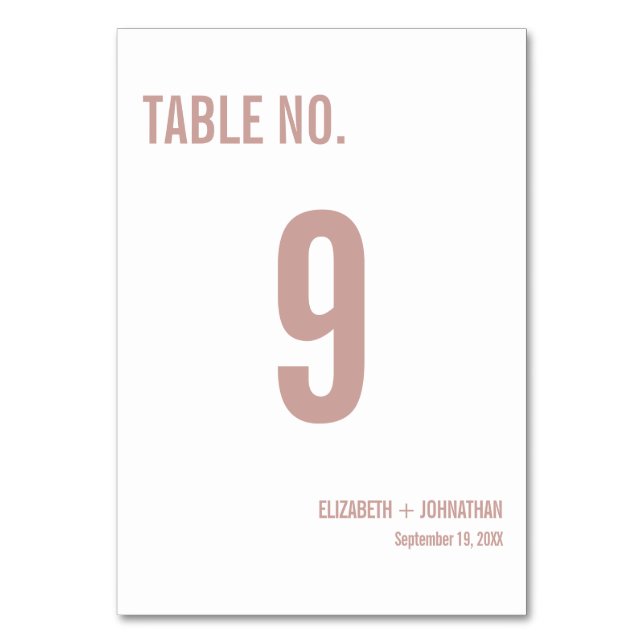 Simple Boho Rose Typografy Wedding Tischnummer (Vorderseite)