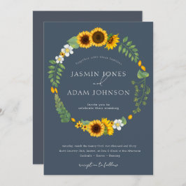 Simple Boho Royal Blue Opulence Sonnenblumen Hochz Einladung