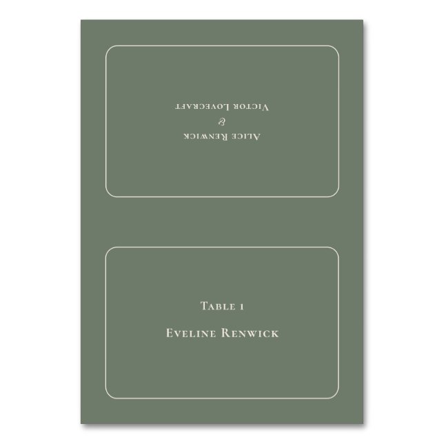 Simple Boho Sage Green Wedding Faltenable Platzkar Tischnummer (Vorderseite)