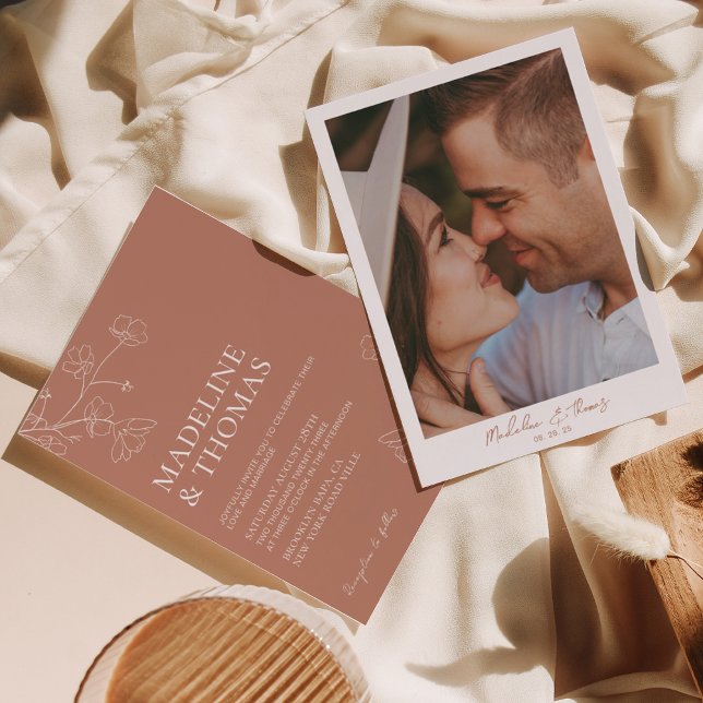 Simple Boho Terracotta Foto Wedding Einladung (Von Creator hochgeladen)