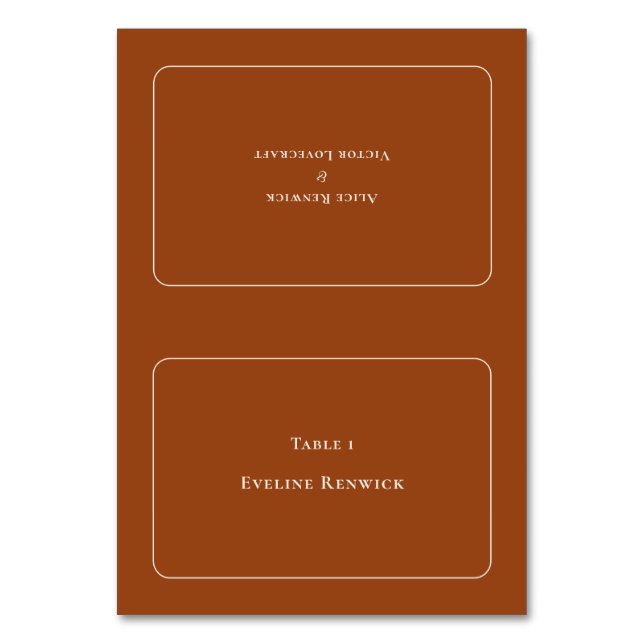 Simple Boho Terracotta Wedding Foldable Platzkarte Tischnummer (Vorderseite)