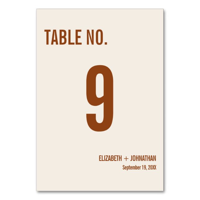 Simple Boho Typografy Wedding Tischnummer (Vorderseite)
