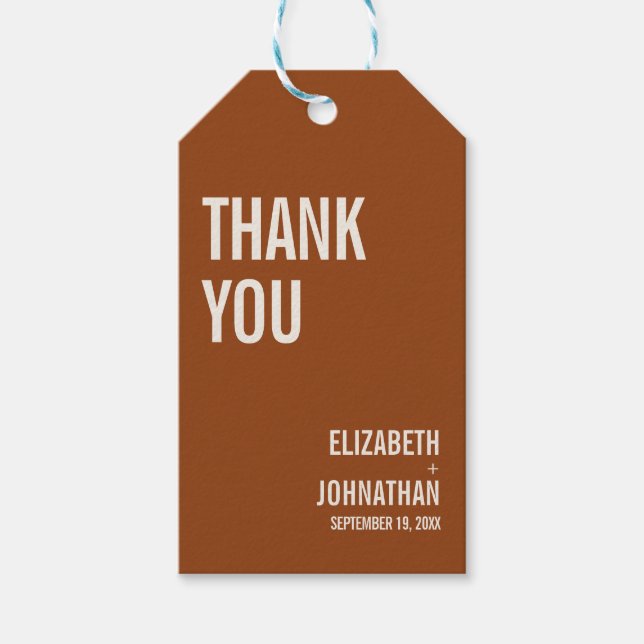 Simple Boho Typografy Wedding Vielen Dank Geschenkanhänger (Vorderseite)