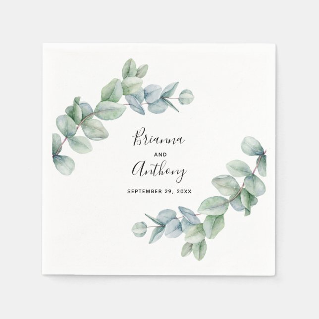 Simple Boho Watercolor Eukalyptus Greenerity Weddi Serviette (Vorderseite)