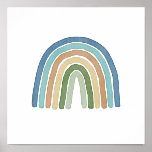 Simple Boho Watercolor Rainbow Blue Poster