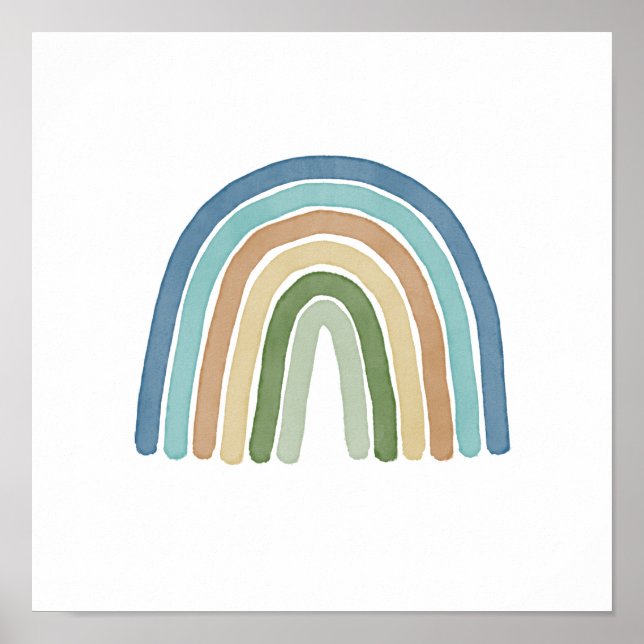 Simple Boho Watercolor Rainbow Blue Poster (Vorne)