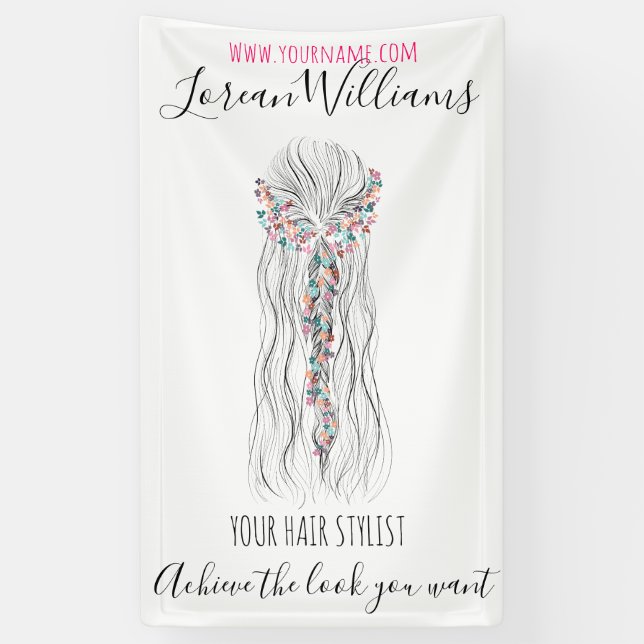 Simple Boho Wedding Hair Stylist Romantische Blume Banner (Vertikal)