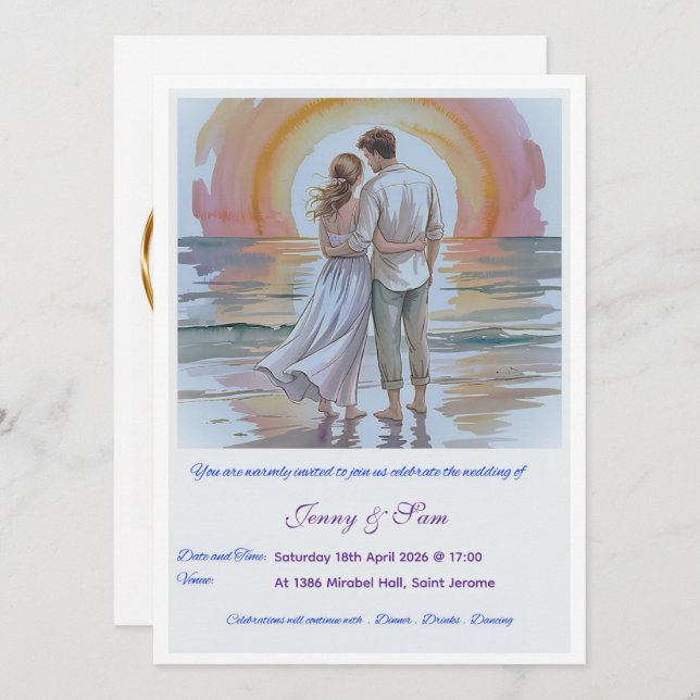 Simple Boho Wedding Invitation Card Karte (Vorne/Hinten)