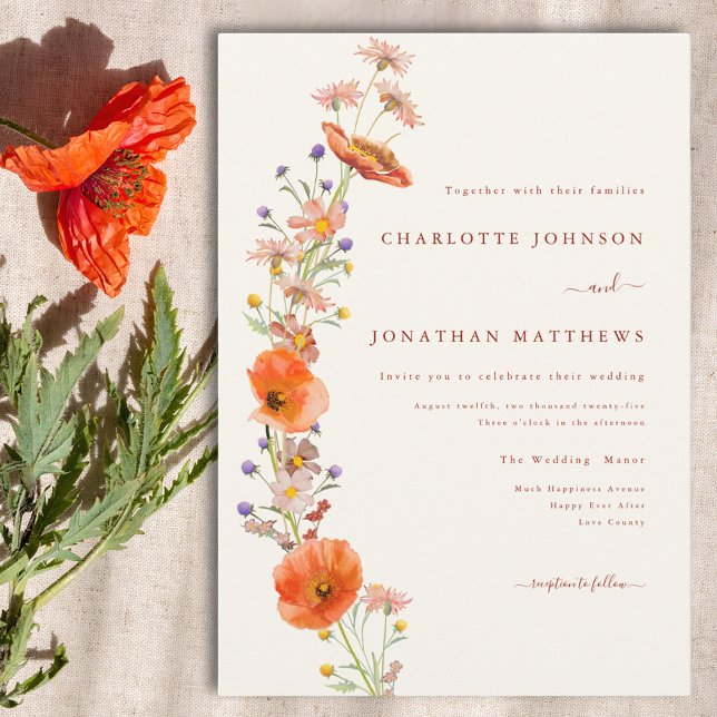 Simple Boho Wildblume Hochzeit im Herbst Einladung (Simple elegant wildflower boho wedding invitation)