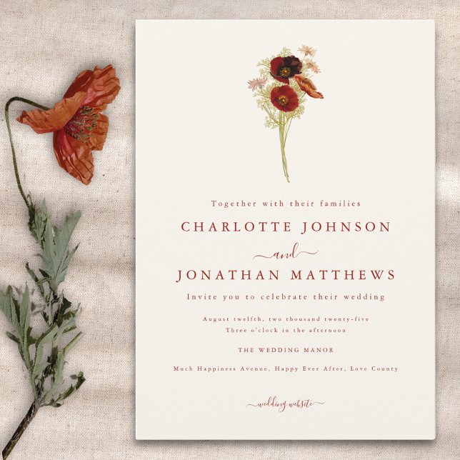 Simple Boho Wildblume Hochzeit im Herbst Einladung (Minimalist boho wildflower fall wedding invitation in earthy tones )