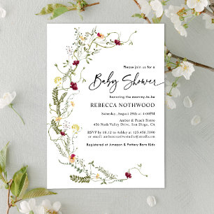 Simple Boho Wreath Wildblume Babydusche Einladung