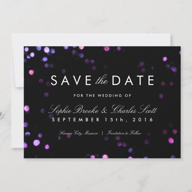 Simple Bokeh Glam Black & Pink Save the Date (Vorderseite)