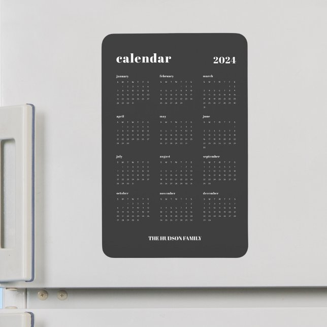 SImple Bold 2024 Dark Gray Calendar Magnet (Von Creator hochgeladen)